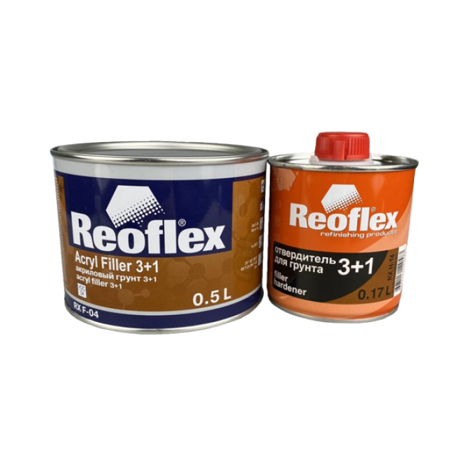 Reoflex 2K акрилді праймер 3+1 сұр + қатайтқыш, 0,5+0,17л RX F-04(G)-500 + RX H-14-170 – Томскіде сатып алу | Reoflex | carpaint.kz
