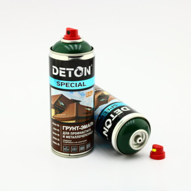 Deton RAL 6005 DETON SPECIAL - 金属瓷砖瓷釉底漆 - 苔藓绿 - 气雾剂，520 毫升 DTN-A07289 图片 – 托木斯克 | carpaint.kz
