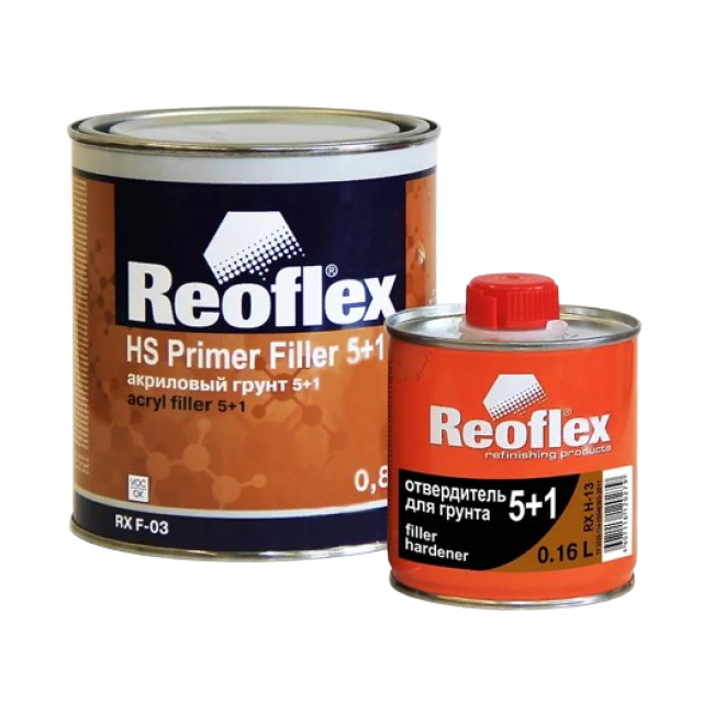 Reoflex Reoflex 2K Acrylic Primer 5+1 White + Hardener, 0.8l+0.16l RX F-03(W)-800 + RX H-13-160 – buy in Tomsk | carpaint.kz