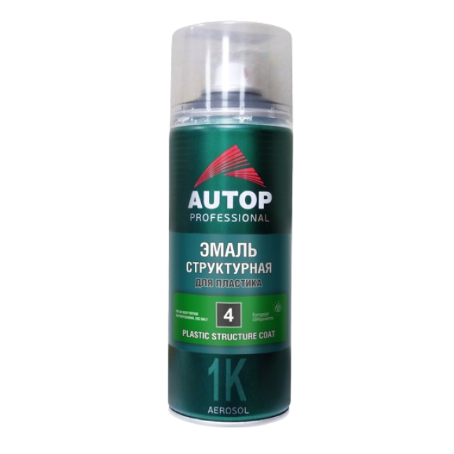 AUTOP №4 - Эмаль структурная для пластика - Черная крупная - Аэрозоль, 520 мл АТР-А07583 – купить в Томске | Autop | carpaint.kz